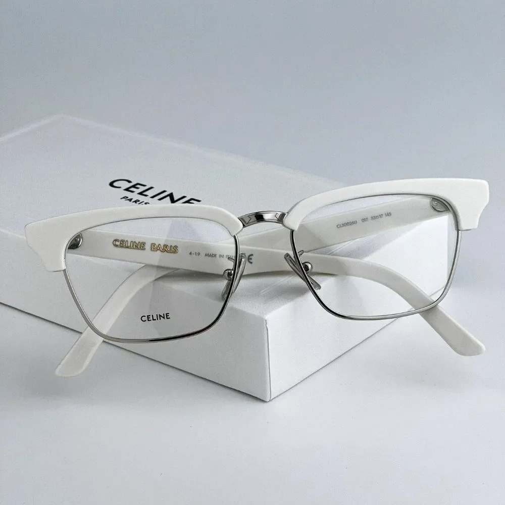 NEW Celine CL50026U 017 Matte Palladium White Geometric Women Eyeglasses